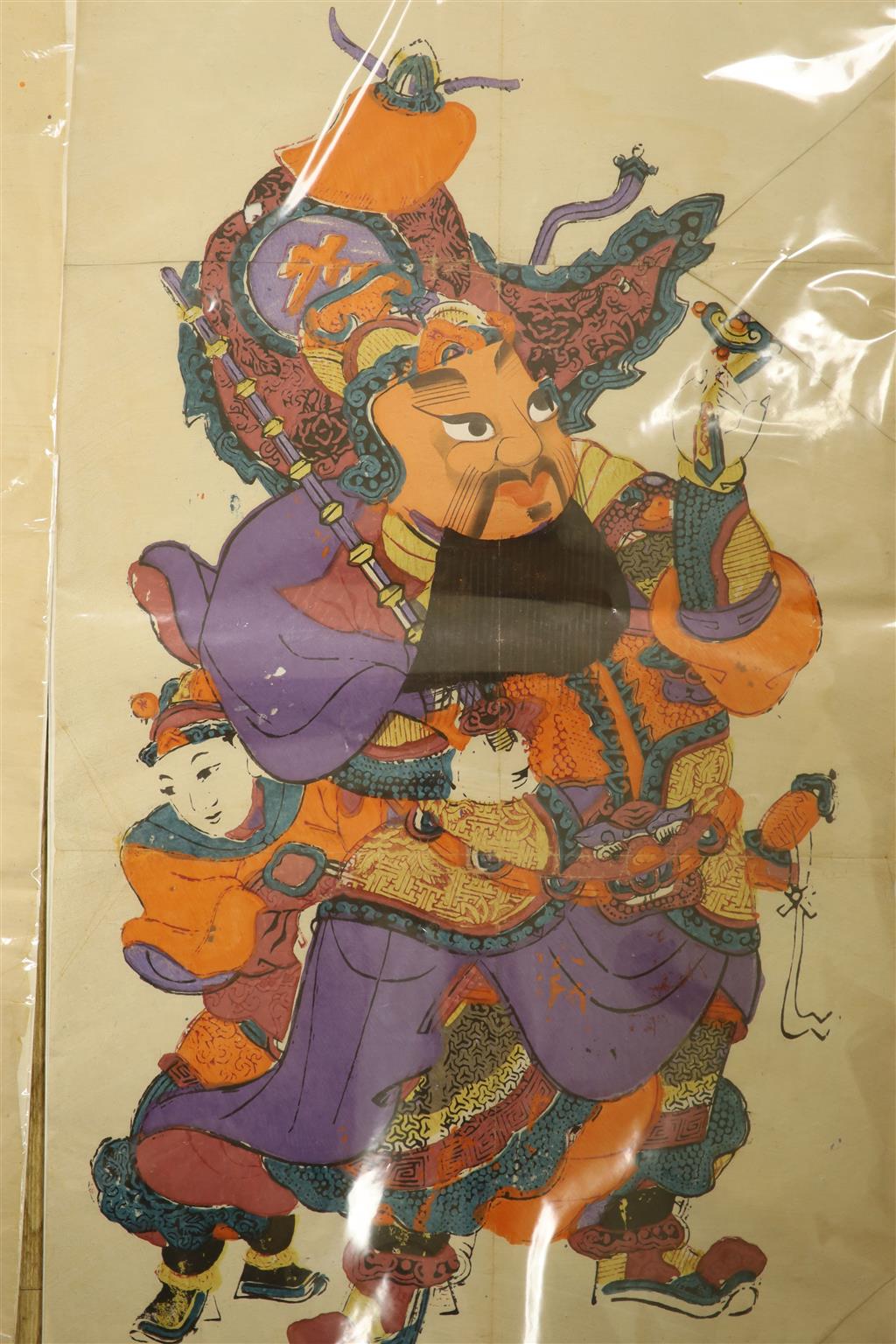 Two Chinese unframed woodblock prints of entertainers, largest 97 x 51cm